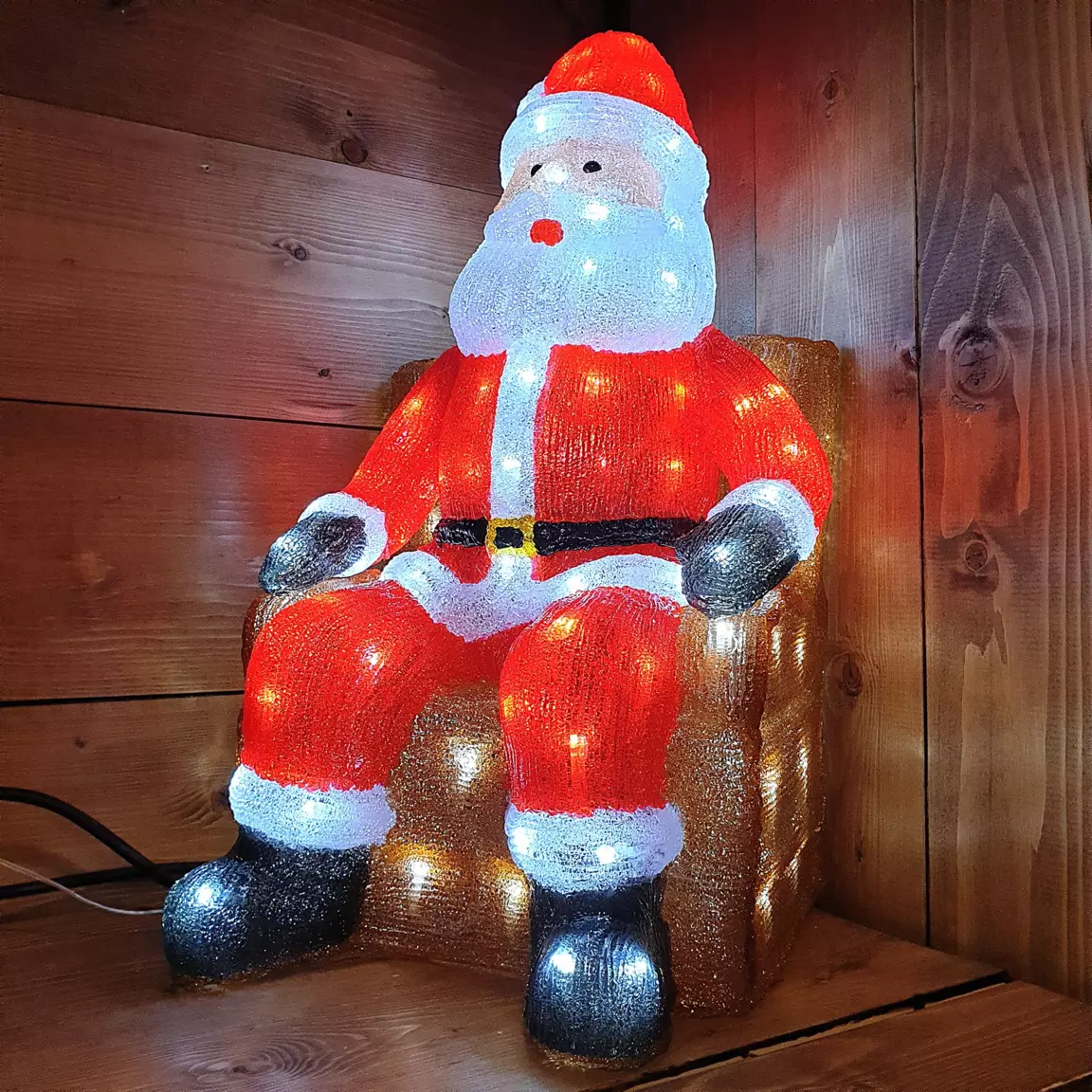 Père Noël lumineux assis 100 LED (H60 cm) Blanc froid