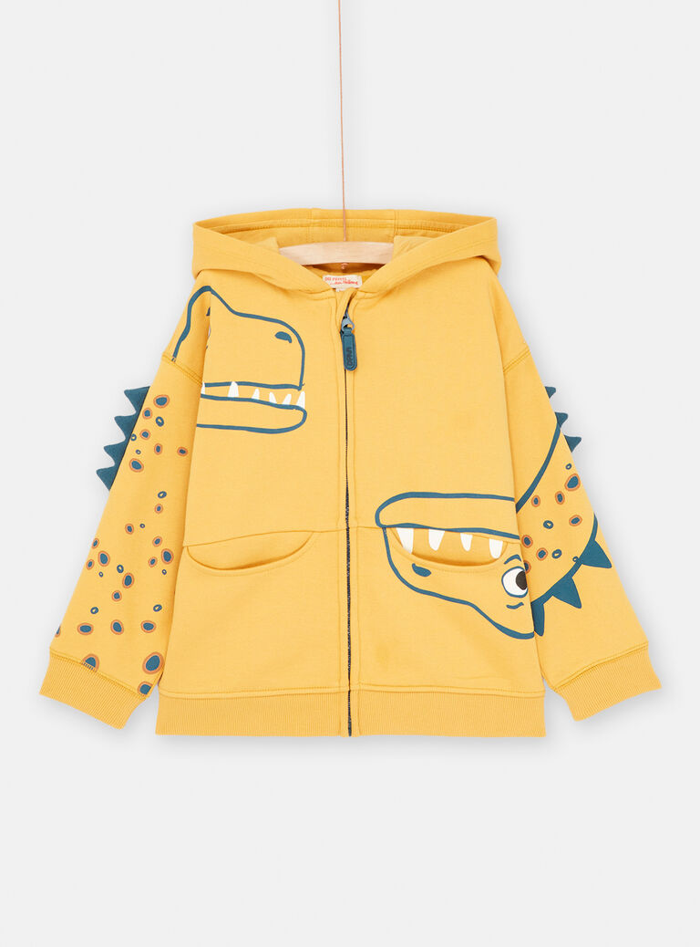 Gilet à capuche moutarde animation dino pour garçon