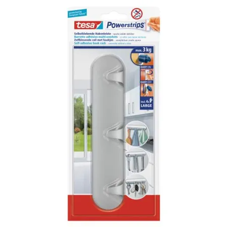 tesa Powerstrips Hakenleiste, mit 3 Haken, matt chrom