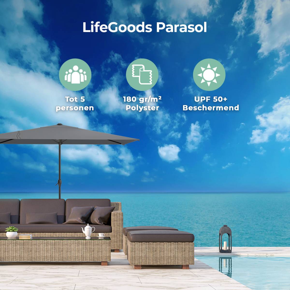 LifeGoods 270 x 180 cm parasol - Dark Grey