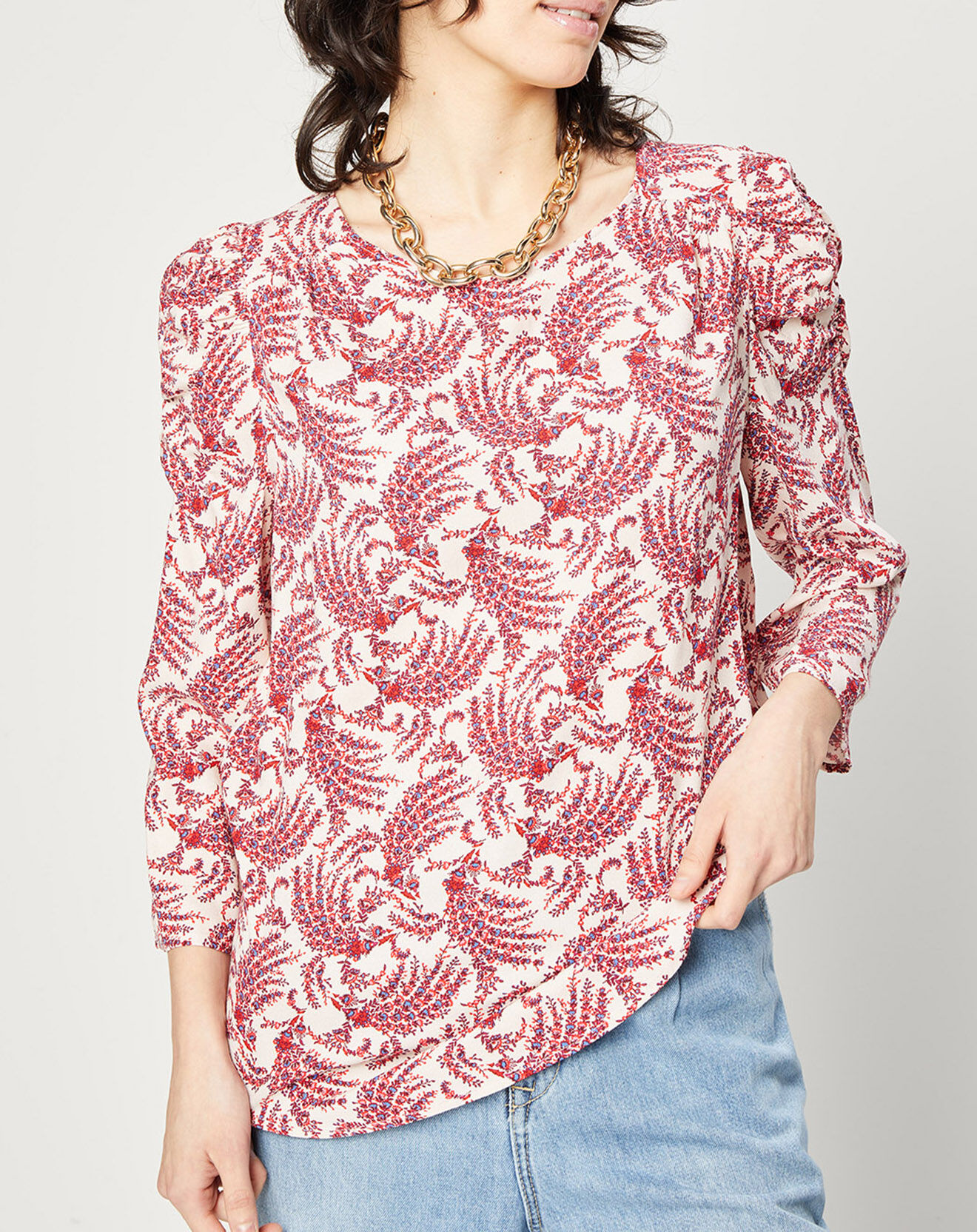 Esprit Blouse fluide imprimée rouge/écru