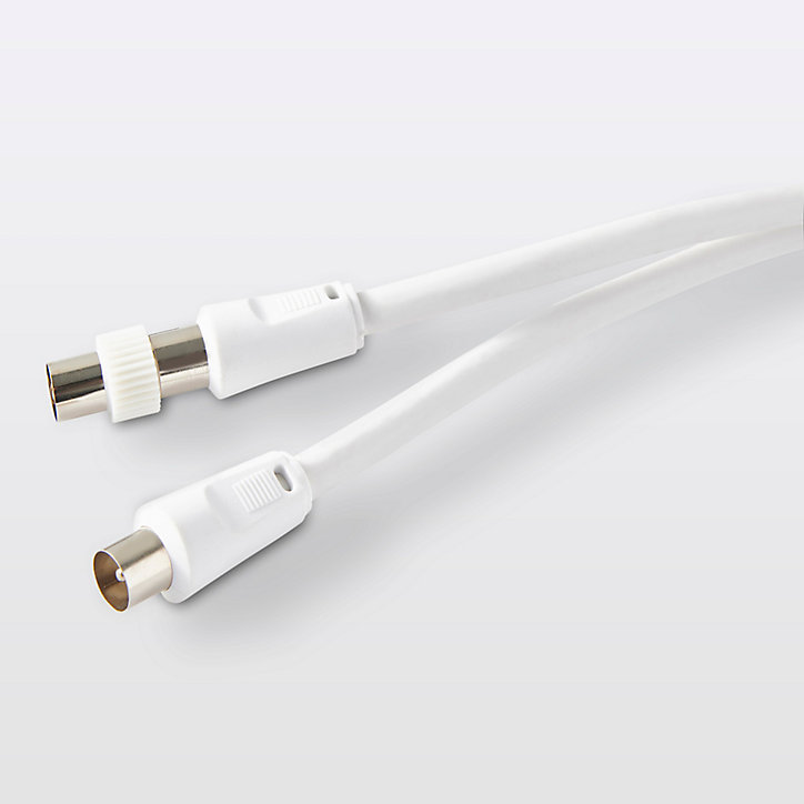Câble coaxial Blyss blanc 19 VATC nickelé M/F + adaptateur M/M L.1,5 m