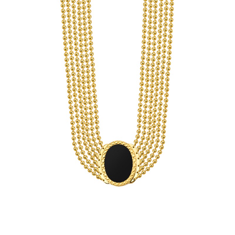 Collier Argent Jacky Chaine Boule Doré Pierre Onyx