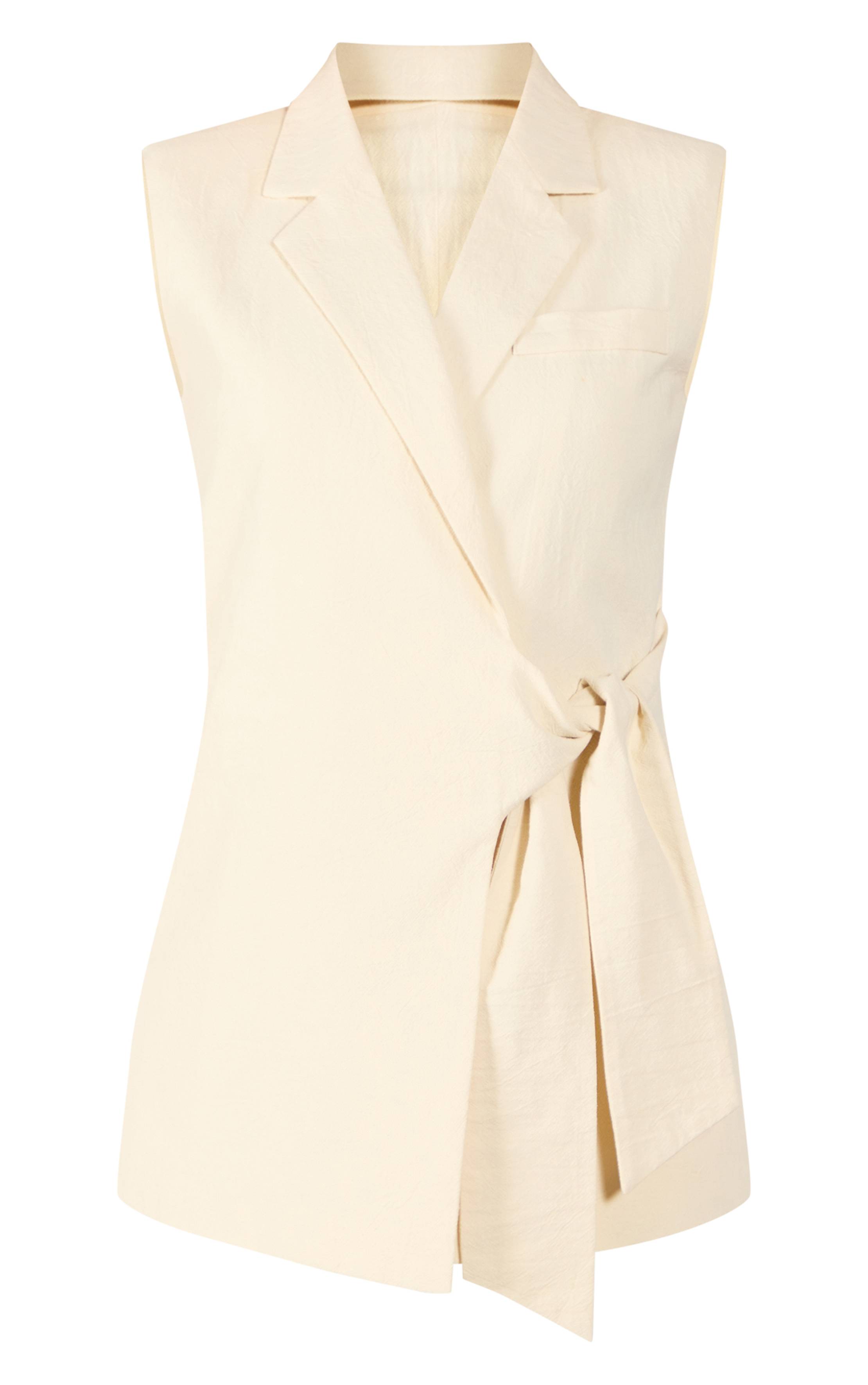 Crème Gilet Sans Manches Aspect Lin À Nouer À La Taille
