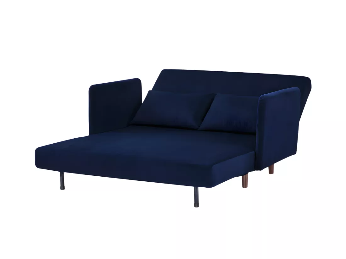 Belushi - Canapé convertible 2 places en velours côtelé L120cm - Bleu marine