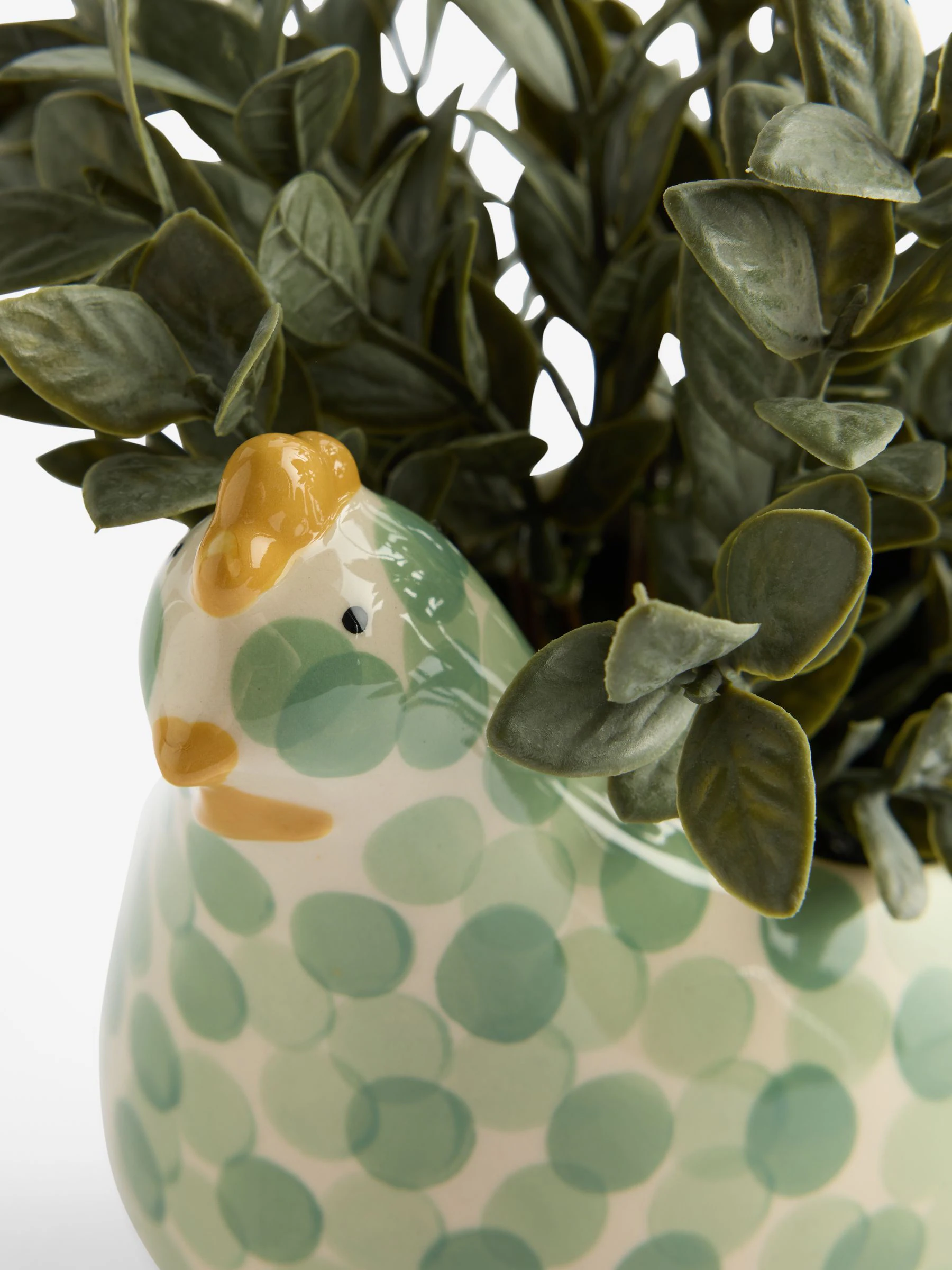 Artificial Plant In Spotted Ceramic Chicken Planter
