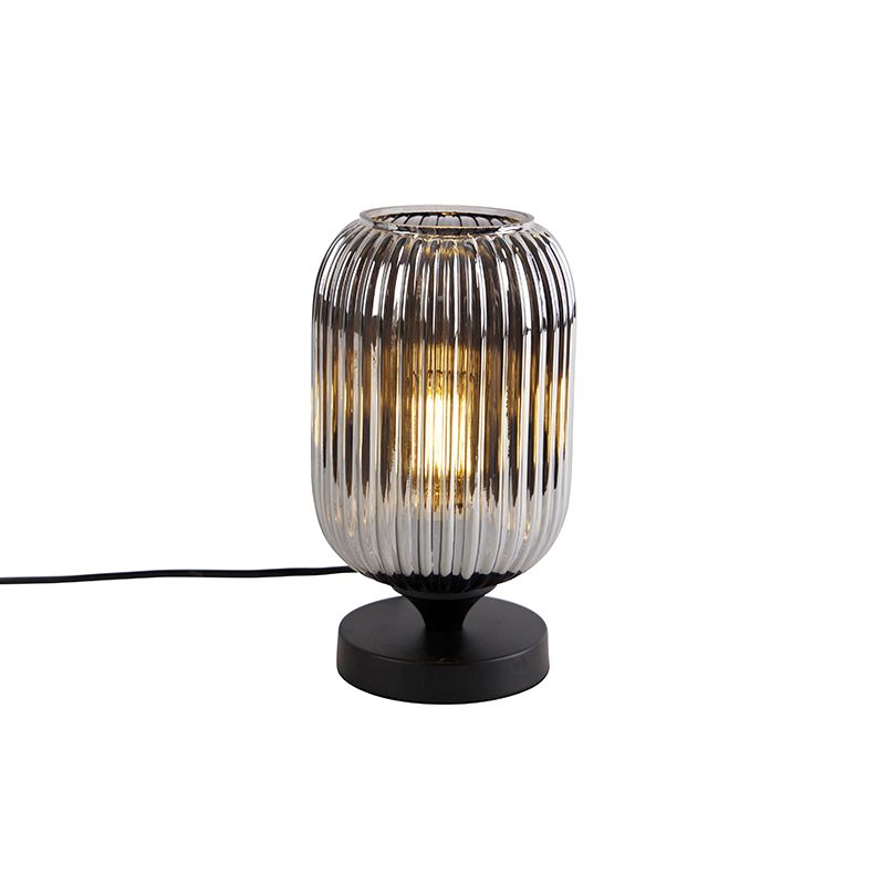 Art Deco tafellamp zwart met smoke glas - Banci