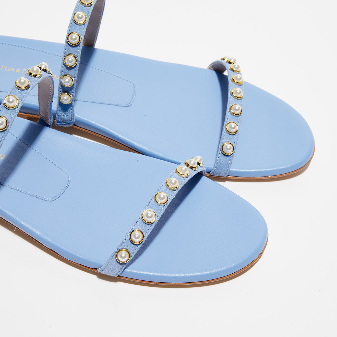 Stuart Weitzman Sandales en Velours de Cuir Ameliese Pearl bleues