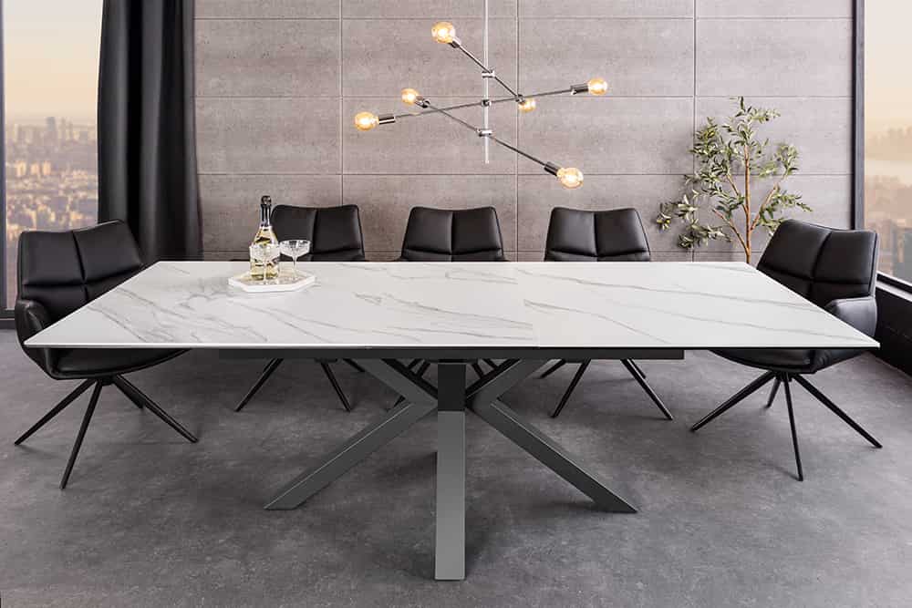 Ausziehbarer Esstisch ETERNITY 160-200cm weiß Keramik schwarz Metall