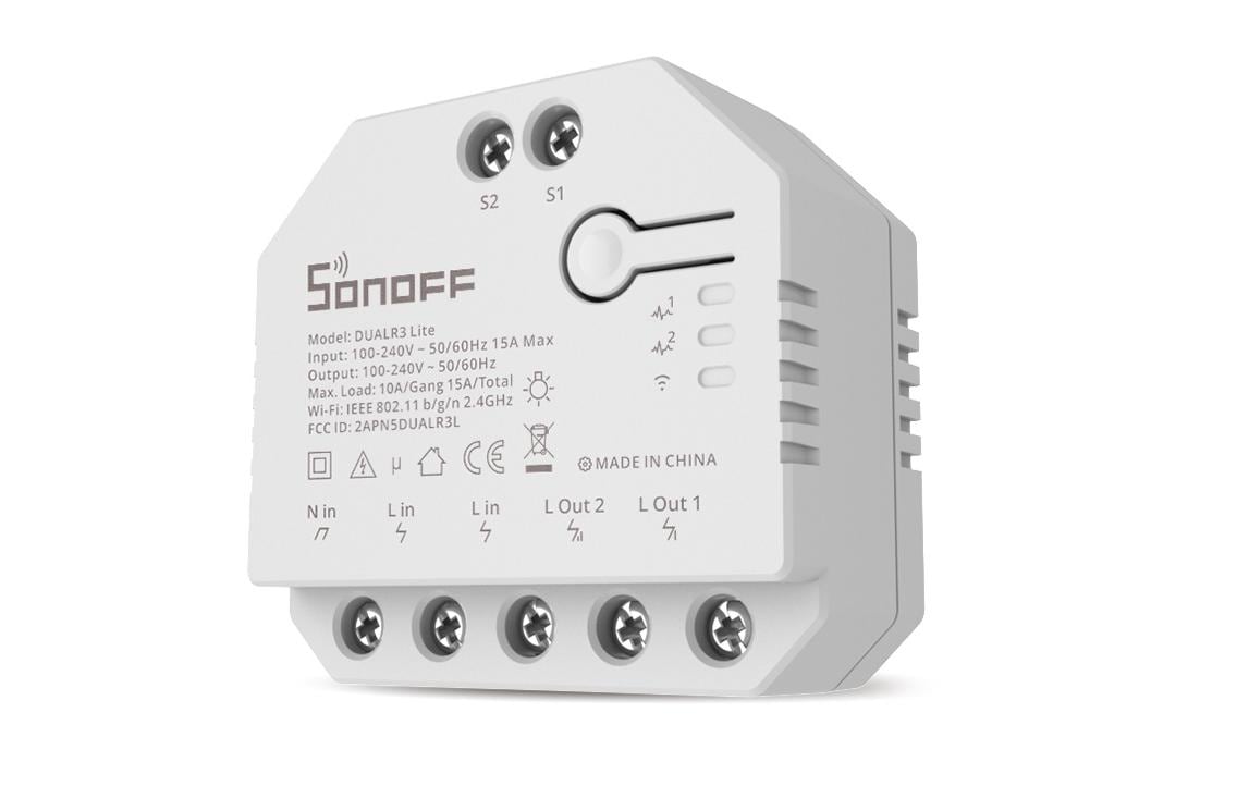 WiFi-Rolladenaktor DUALR3Lite, 2-fach, 230 V, 10AIntelligentes Steuermodul für Leuchten, Geräte und motorisierte Anlagen
