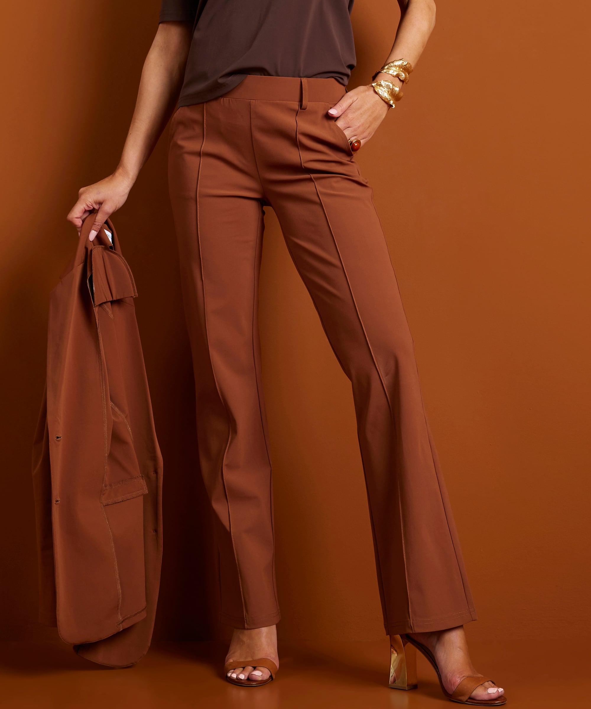wide fit broek travelstof met naad