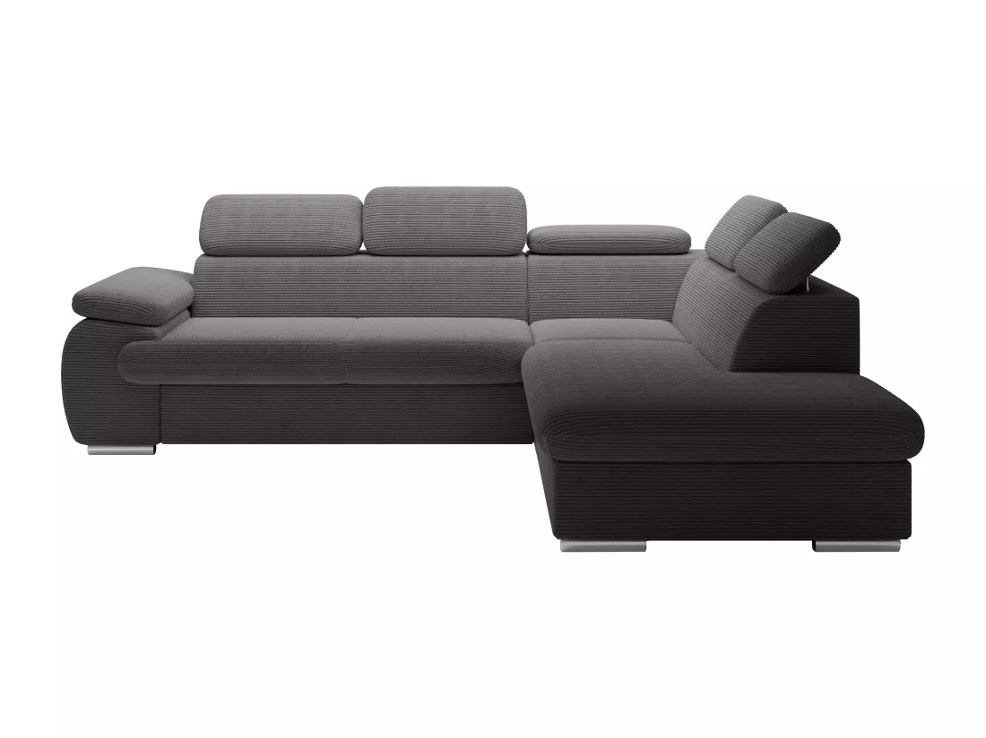 Canapé d'angle droit convertible en velours côtelé gris foncé FABIEN