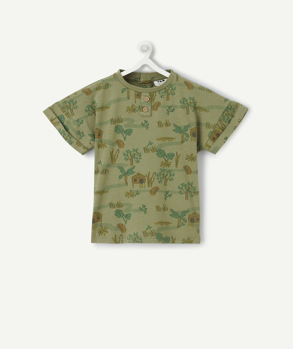 t-shirt manches courtes bébé garçon en coton bio kaki imprimé savane