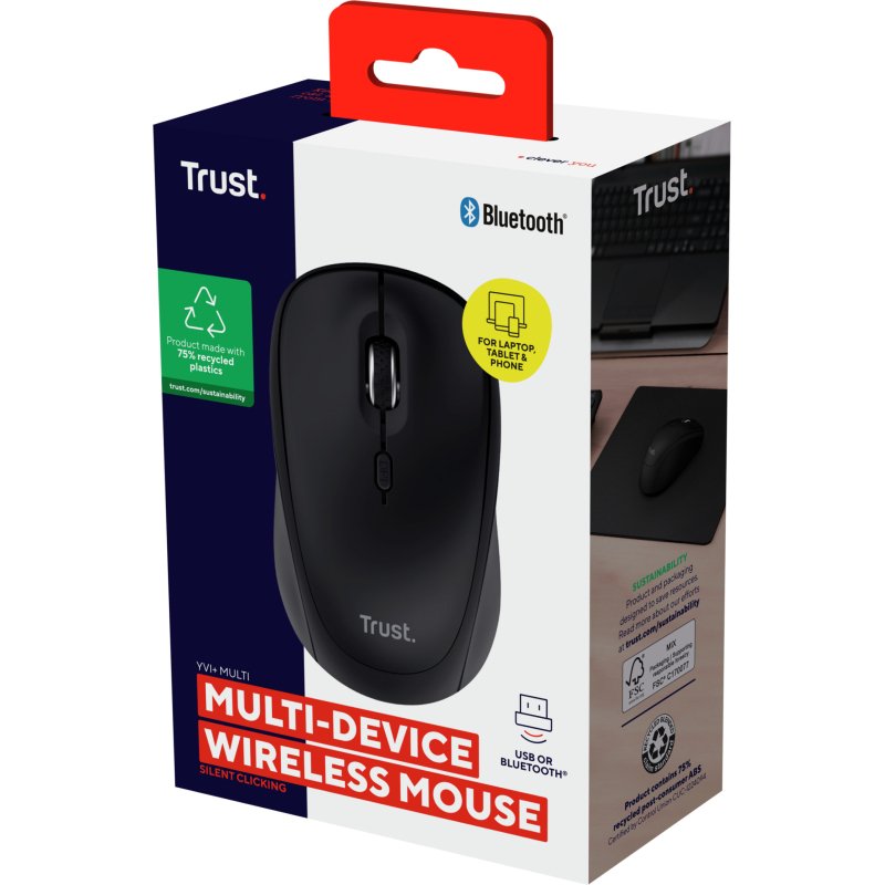 Trust Yvi+ souris Universel Ambidextre RF sans fil + Bluetooth Optique 1600 DPI