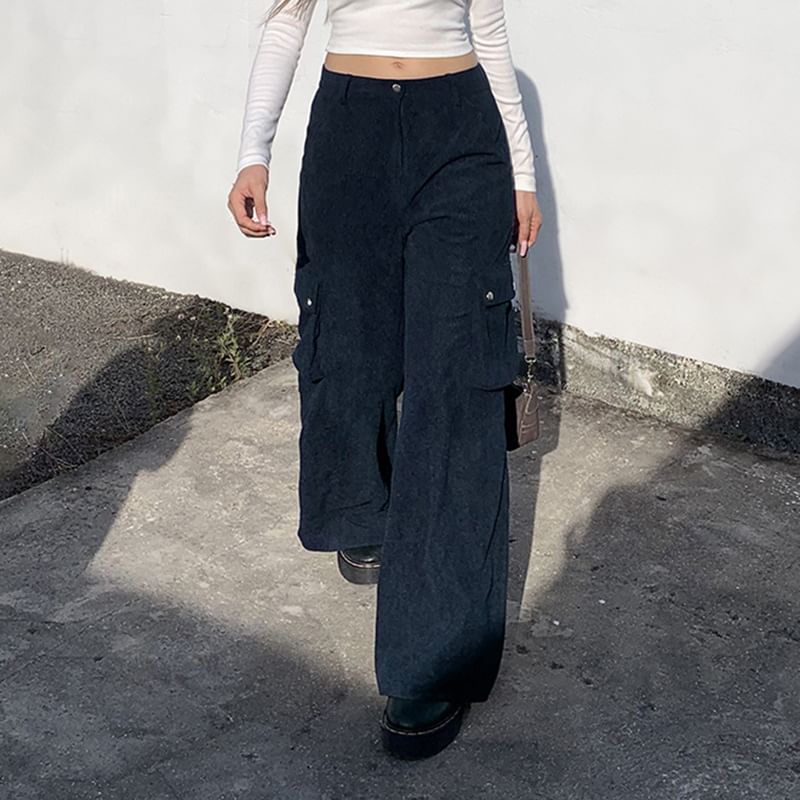 Trisica - Corduroy broek met hoge taille en wijde pijpen