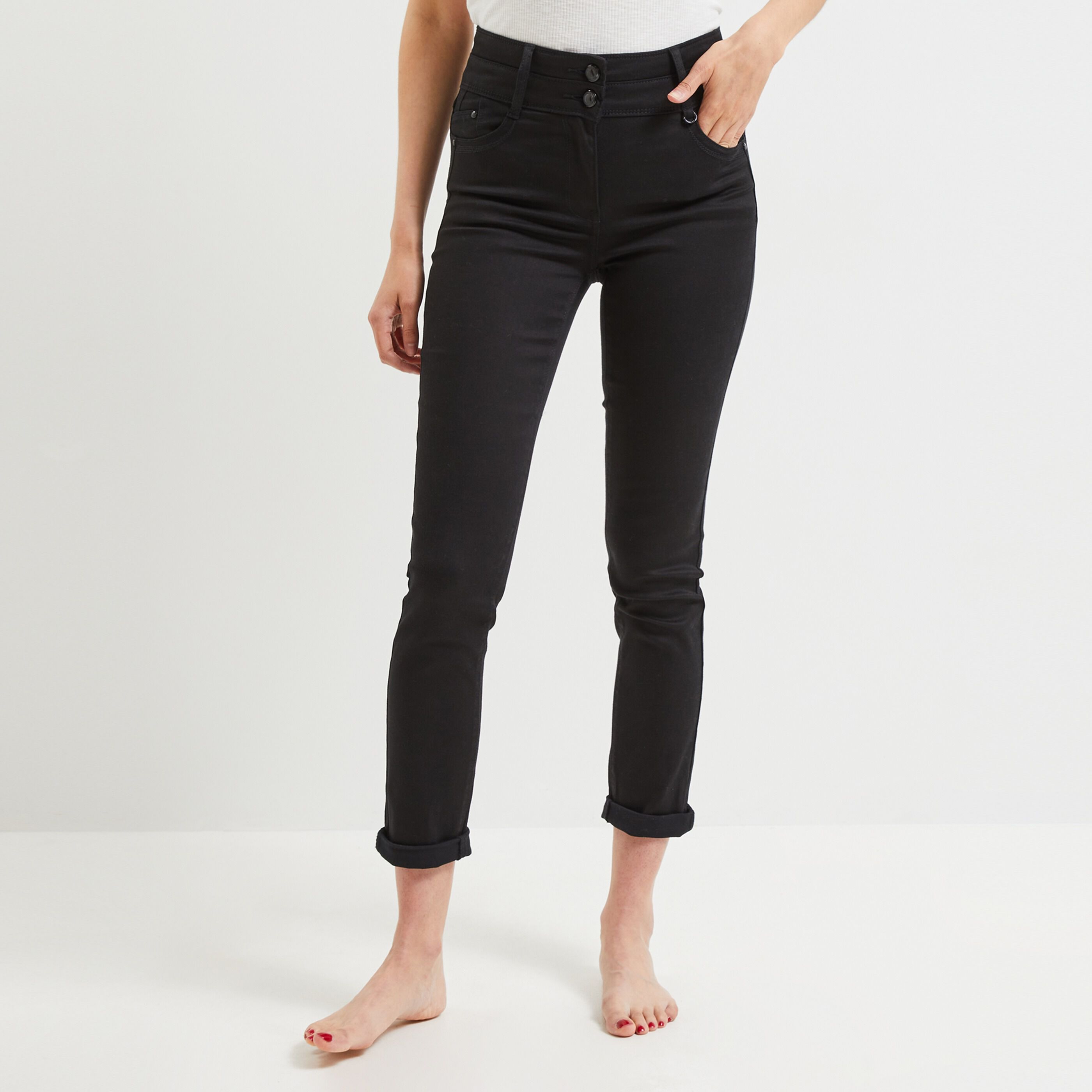 Jean raccourci taille haute femme - BLACK