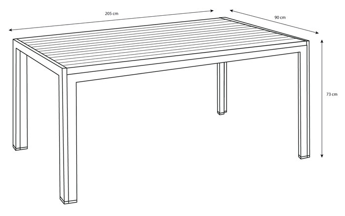 Havebord Havanna 205 x 90 cm i aluminium og nonwood - Sunlife