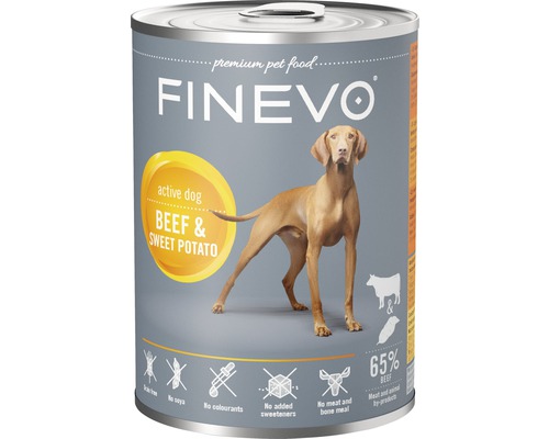 FINEVO Active Dog natvoer voor honden, rundvlees met zoete aardappel, 400 g