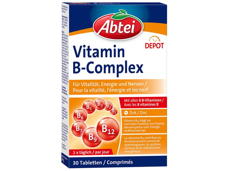 Abtei Vitamin B Complex 30 Tabletten Nahrungsergänzung allen 8 B-Vitaminen und Zink