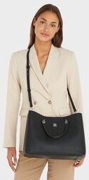 Tommy Hilfiger - AW0AW15177 TH Emblem - Handtas - Zwart - Casual - Polyurethaan