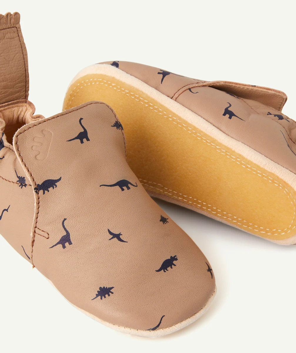 EASY PEASYCHAUSSONS EN CUIR TAUPE IMPRIMÉS DINOSAURES