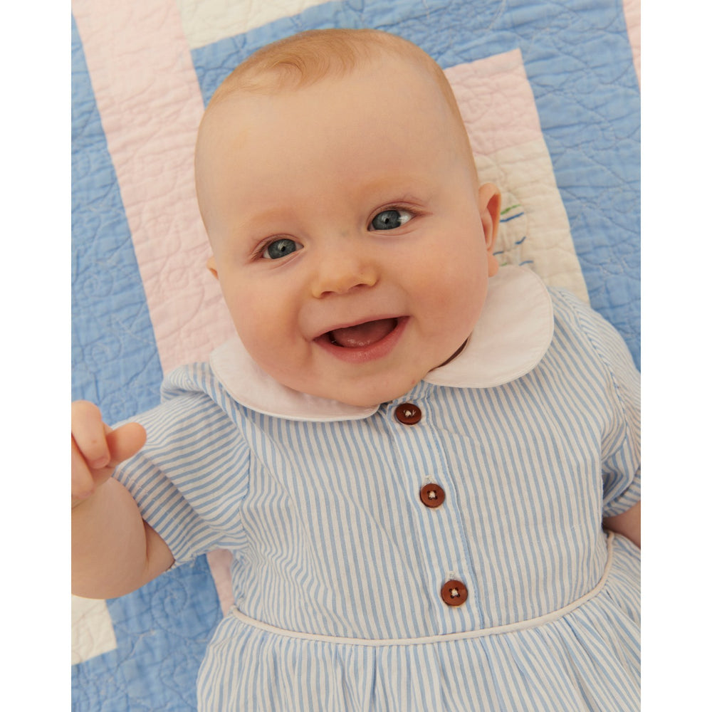 Køb COPENHAGEN COLORS Sky Blue W Cream Stripe Seersucker Romper W. Krave