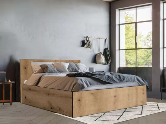 Lit coffre 140 x 190 cm - Coloris : Naturel et anthracite - ELPHEGE