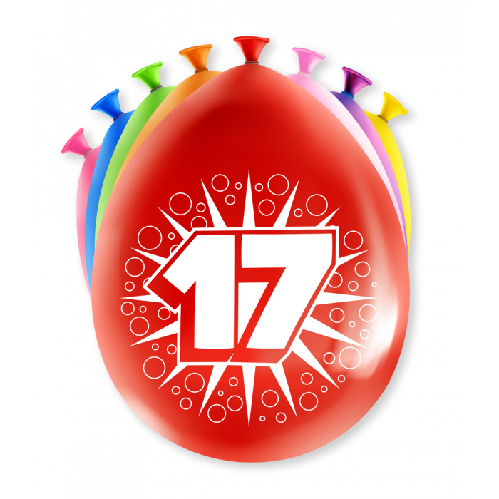 Ballonnen 17 Jaar Meerkleurig 30cm 8st