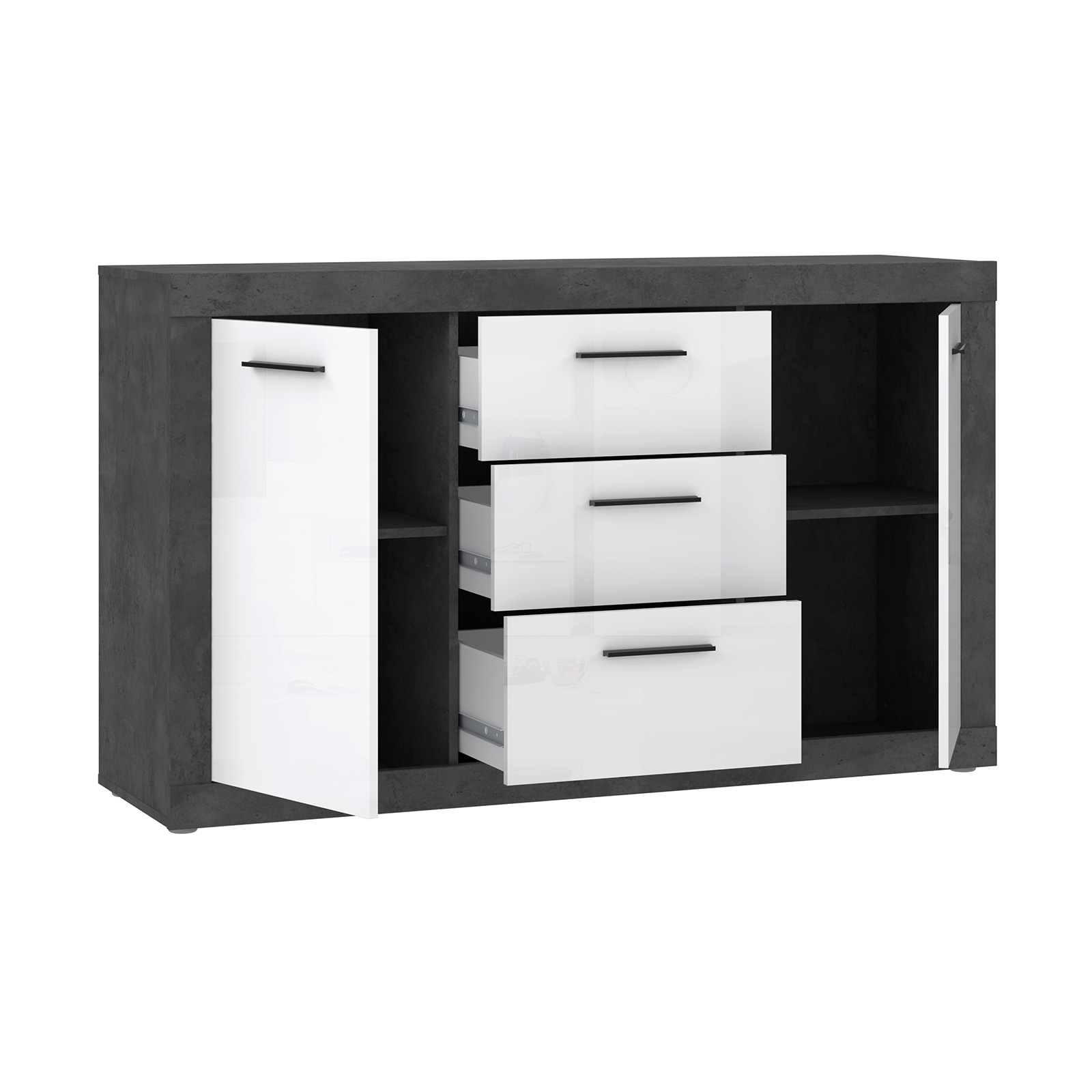 Sideboard - Betonoptik - weiß - 143 cm breit