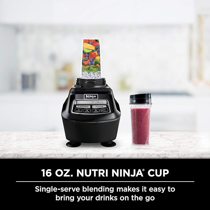 Ninja BL770 Mega Kitchen System, 1500W, 4 Functions for Smoothies, Processing, Dough, Drinks & More, with 72-oz.* Blender Pitcher, 64-oz. Processor Bowl, (2) 16-oz. To-Go Cups & (2) Lids, Black