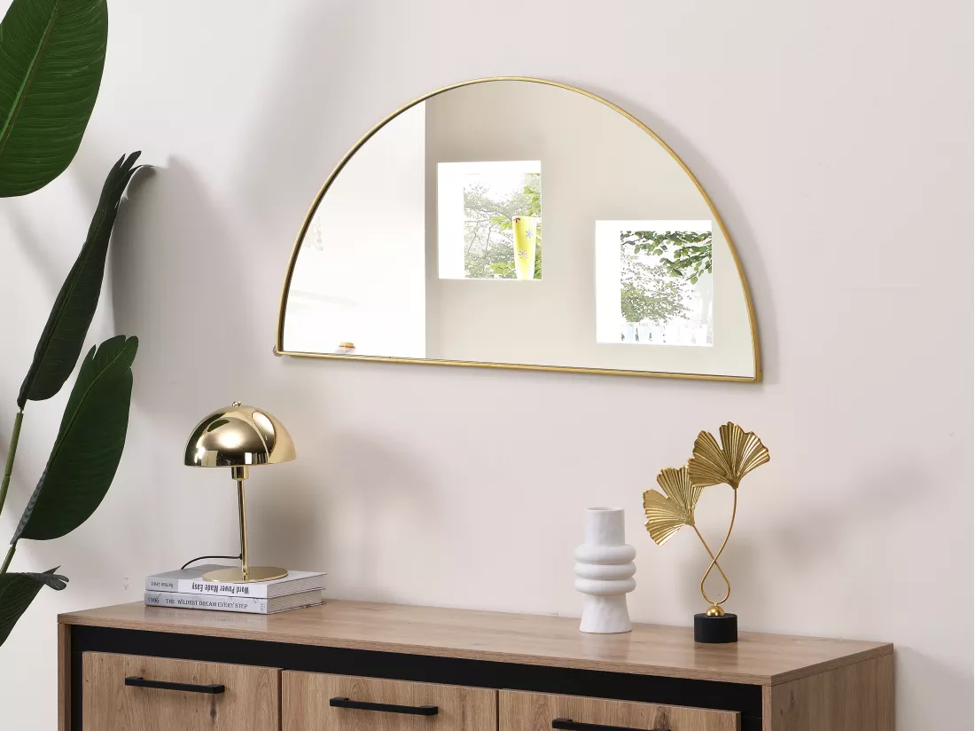 Miroir demi-cercle design en métal - L.50 x H.100 cm - Doré - GAVRA