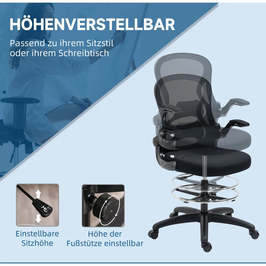 Vinsetto Bürostuhl ideal für Sitz und Stehplätze mit Armlehnen schwarz