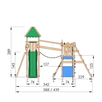 Speeltoestel Jungle Gym Explorer douglas met glijbaan donker groen en 2-klimrek module