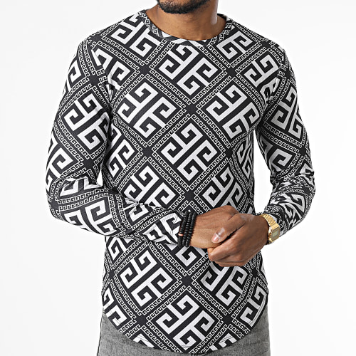 Tee Shirt Manches Longues Oversize D7112 Blanc Noir Renaissance