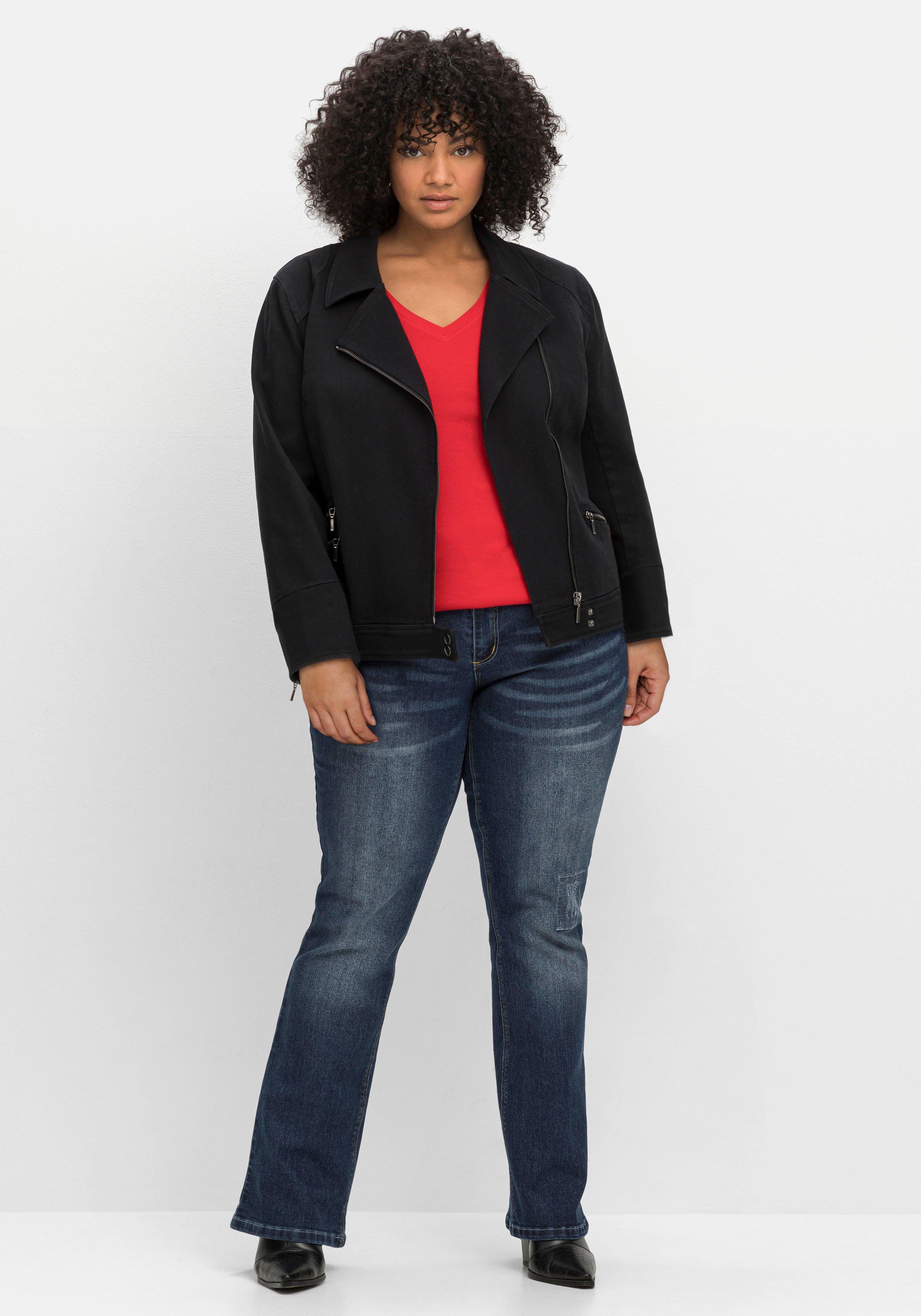 Twilljacke im Biker-Stil, mit besticktem Rücken