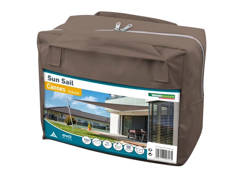 Windhager Sonnensegel Cannes, 3 m, Dreieckig, Taupe Schattentuch für Terrasse oder Balkon
