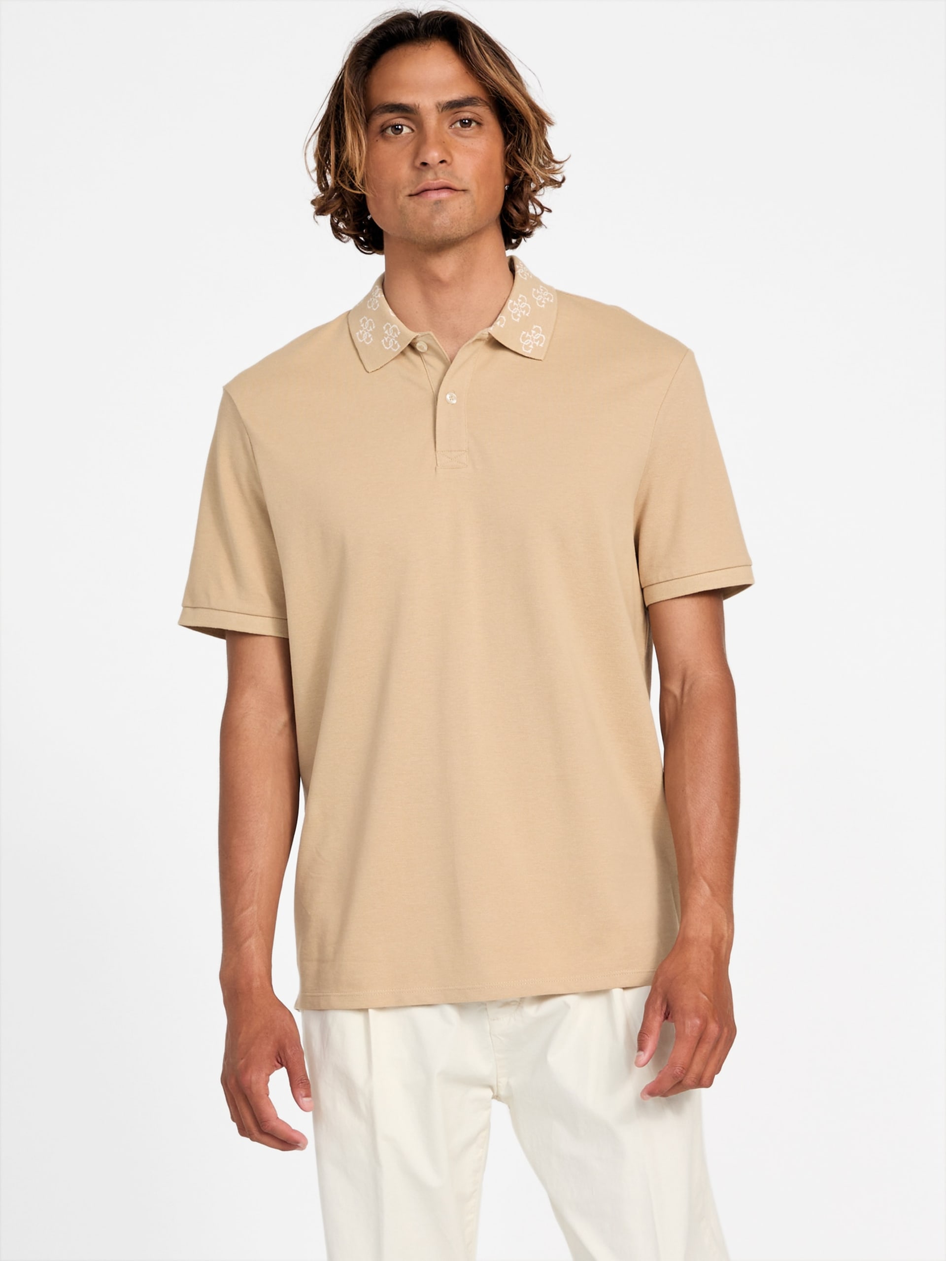 Polo com gola com logo em jacquard ecológico