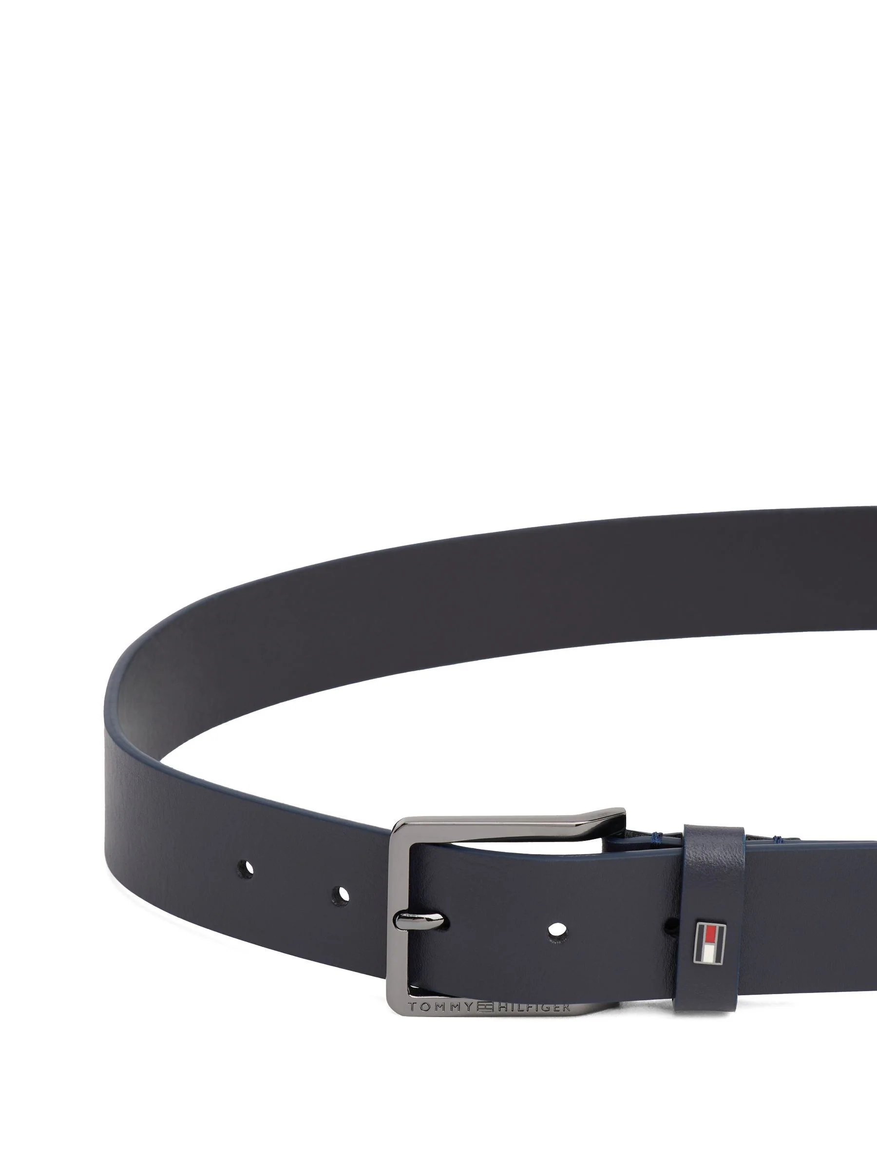 Blauw - Tommy Hilfiger leren riem met geëmailleerde vlag