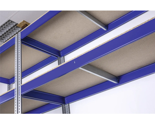 Robuuste industriële stellingkast, blauw/grijs gepoedercoat, 196x100x60 cm, 4 gedeelde houten legborden met metalen steunen en verstelbare metalen voeten, draagvermogen 1000 kg