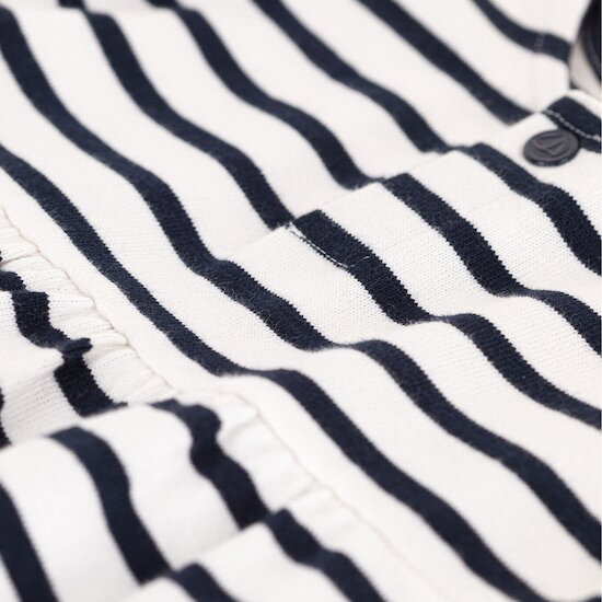 Robe manches longues bébé rayée marinière en jersey épais   Blanc Marshmallow/Bleu Smoking        3 mois   de               Petit Bateau
