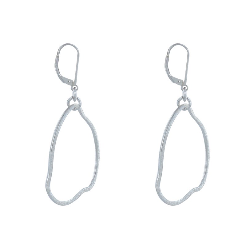Boucles d'Oreilles Argent Brossé Dormeuse Anneau Déformé