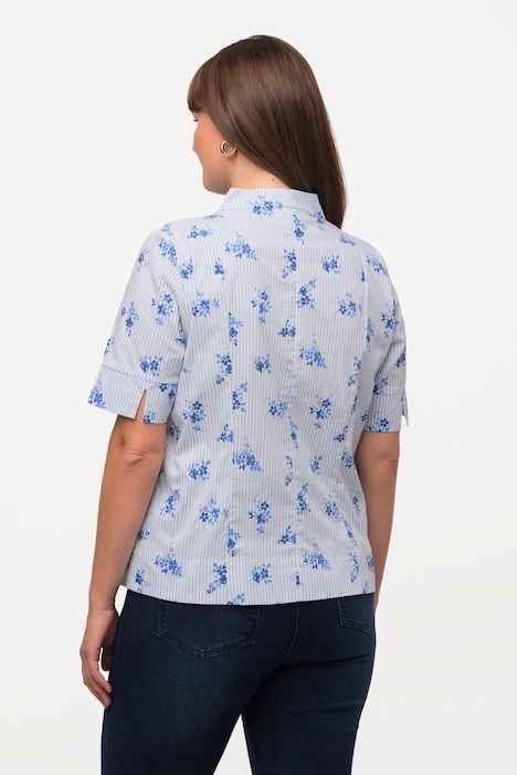 Bluse, Blüten, Streifen, Kelchkragen, Halbarm