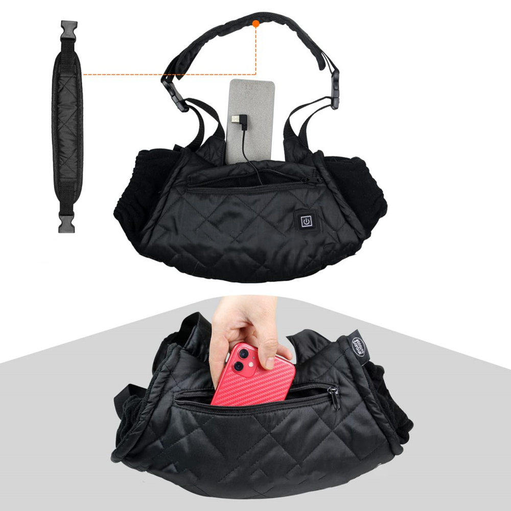 Beheizbarer Winter Handwärmer USB Handmuff mit Tragegurt - Schwarz