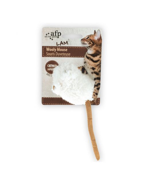 All For Paws Lam Wooly Mouse Lamswol Met Piep - Kattenspeelgoed - 7x7x3 cm Assorti