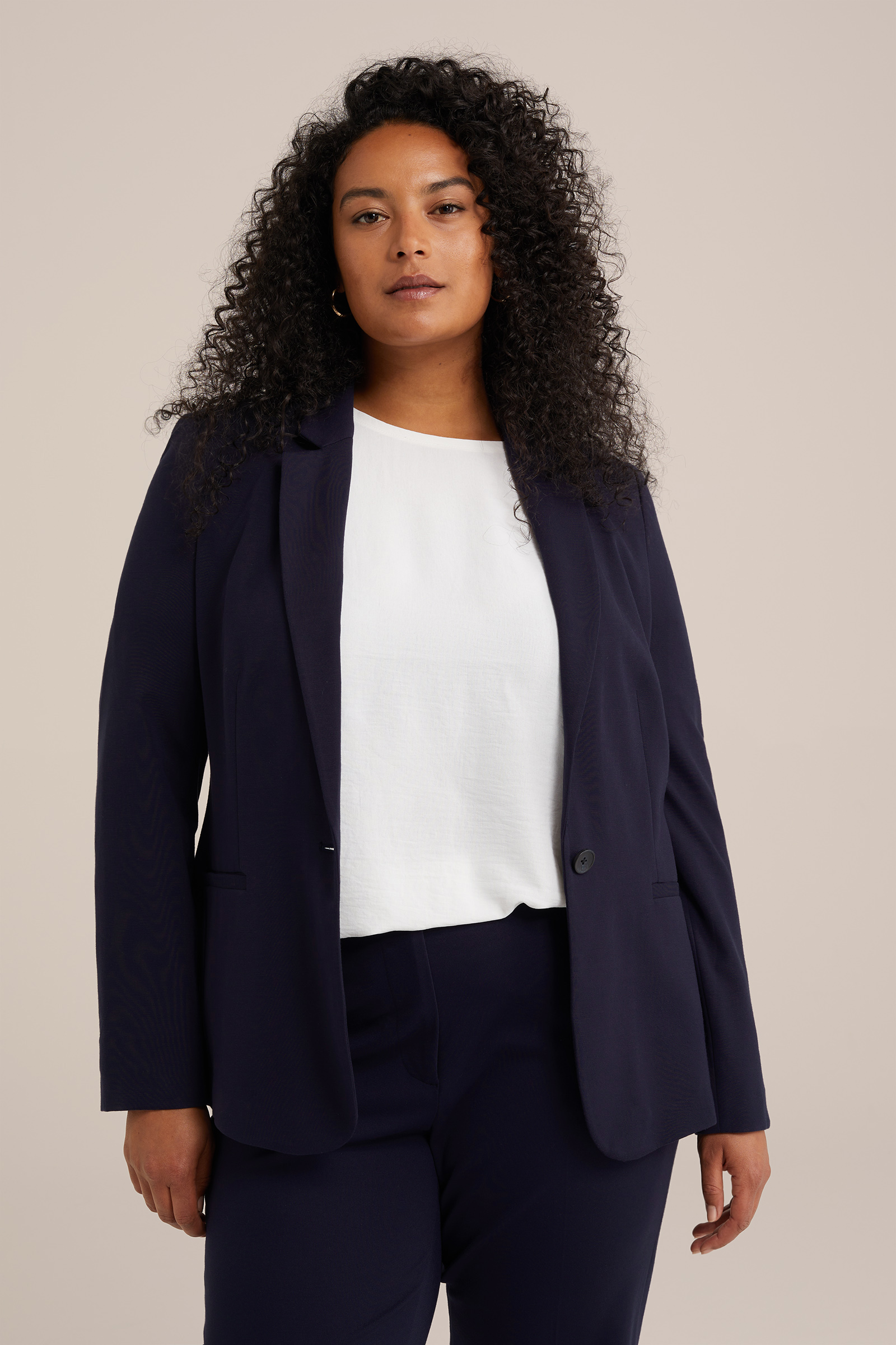 getailleerde jersey stretch blazer -  Curve WE Fashion Donkerblauw