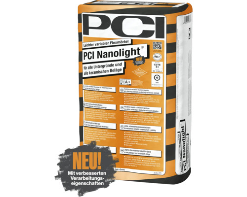 PCI Nanolight® lichtgewicht variabele flexibele mortel voor alle ondergronden en alle keramische bekledingen grijs C2TE-S1 15 kg