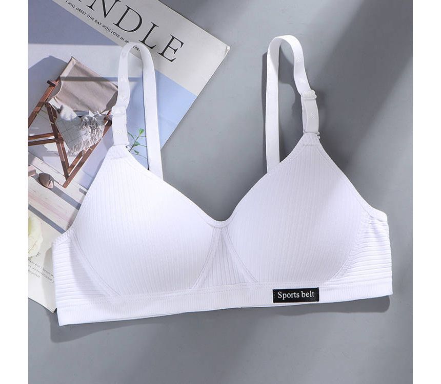 Sundewea - Geribde draadloze bh met effen label en appliqué