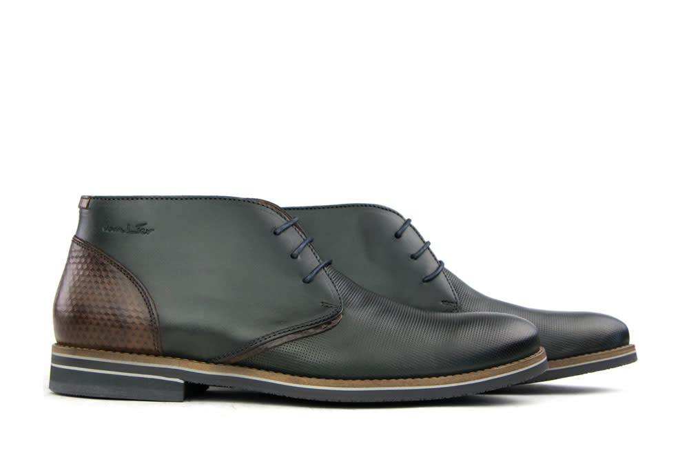 Van Lier Hoge Veterschoen Grijs Leer Perfo