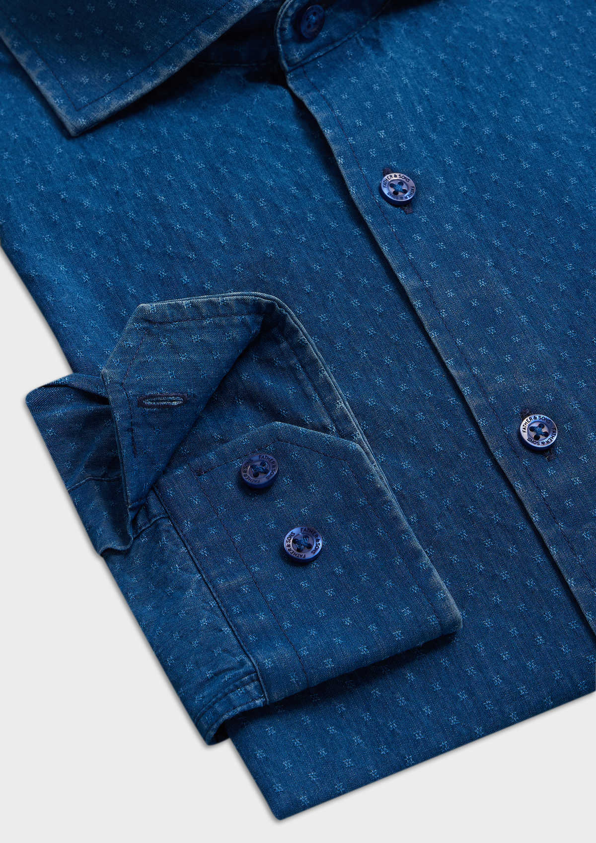 Chemise sport Regular en coton façonné bleu indigo à motif fantaisie