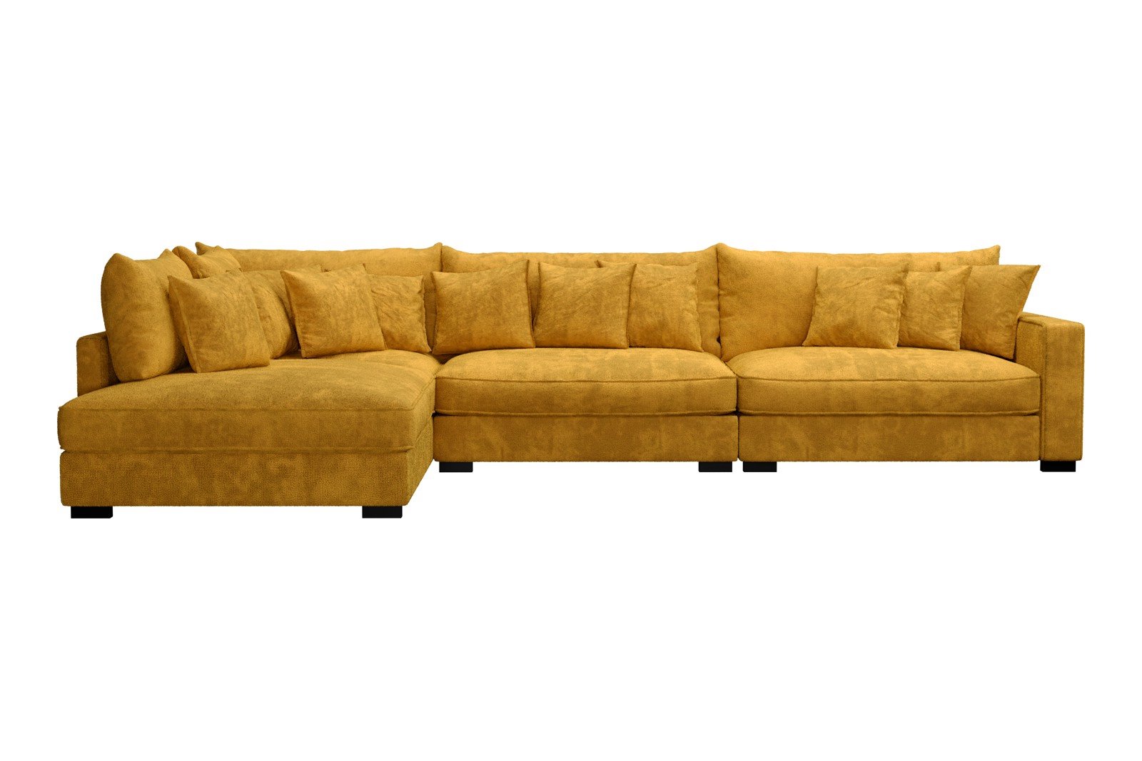 Rossi Lux 4-seter med åpen ende venstre Tekstil Genesis 10 Golden Yellow, arm B med sorte ben. Lux Komfort.